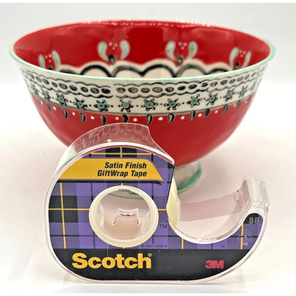 ANTHROPOLOGIE Footed Bowl Akaya Elka Red Bohemian Floral Handpainted Cereal Soup